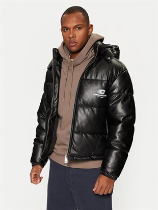 Jack & Jones JCOTERRAIN Şişme Pu Deri Kapüşonlu Mont Kaban Siyah 12269722