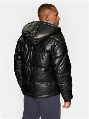 Jack & Jones JCOTERRAIN Şişme Pu Deri Kapüşonlu Mont Kaban Siyah 12269722