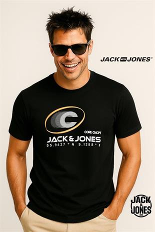 Jack & Jones JCOVIBRANT Logolu Siyah Erkek Tişört 12277744
