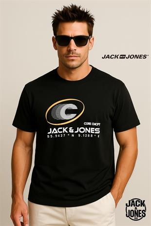 Jack & Jones JCOVIBRANT Logolu Siyah Erkek Tişört 12277744