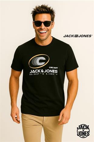 Jack & Jones JCOVIBRANT Logolu Siyah Erkek Tişört 12277744