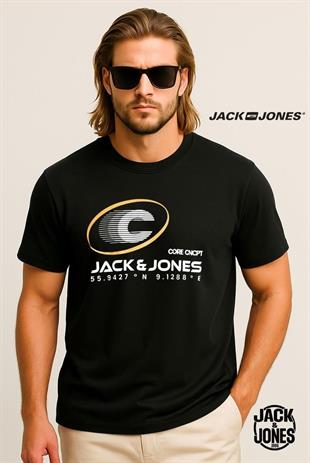Jack & Jones JCOVIBRANT Logolu Siyah Erkek Tişört 12277744