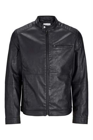 Jack & Jones JEDYLAN PU Biker Erkek PU Deri Mont Siyah 12261196