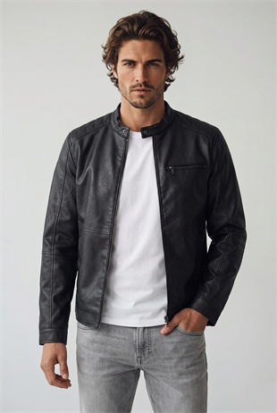 Jack & Jones JEDYLAN PU Biker Erkek PU Deri Mont Siyah 12261196