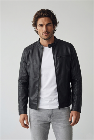 Jack & Jones JEDYLAN PU Biker Erkek PU Deri Mont Siyah 12261196