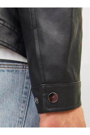 Jack & Jones JEDYLAN PU Biker Erkek PU Deri Mont Siyah 12261196