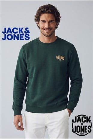 Jack & Jones JJAERO SWEAT CREW NECK Koyu Yeşil Erkek Sweat 12298492-Scarab