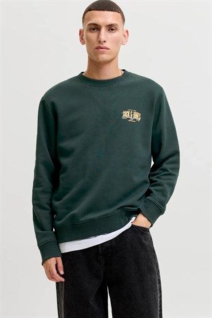 Jack & Jones JJAERO SWEAT CREW NECK Koyu Yeşil Erkek Sweat 12298492-Scarab