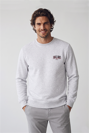 Jack & Jones JJAERO SWEAT CREW NECK White Melange Erkek Sweat 12298492