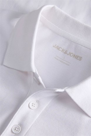 Jack & Jones Jjalliance Polo Yakalı Logolu Beyaz Tshirt 12288108