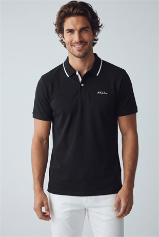 Jack & Jones Jjblaze Polo Yakalı Siyah Tshirt 12288376
