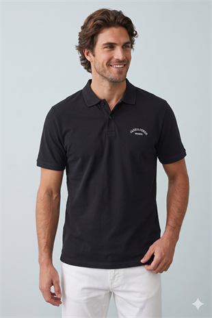 Jack & Jones JJCOLLEGE Polo Yakalı Logolu Erkek Siyah Tshirt 12288360