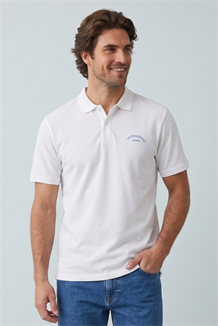 Jack & Jones JJCOLLEGE Polo Yakalı Logolu Beyaz Tshirt 12288360