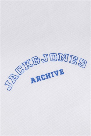 Jack & Jones JJCOLLEGE Polo Yakalı Logolu Beyaz Tshirt 12288360
