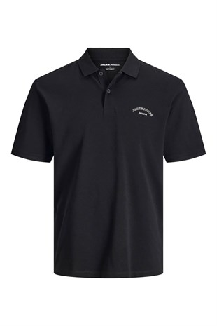 Jack & Jones JJCOLLEGE Polo Yakalı Logolu Erkek Siyah Tshirt 12288360