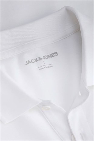 Jack & Jones JJCOLLEGE Polo Yakalı Logolu Beyaz Tshirt 12288360