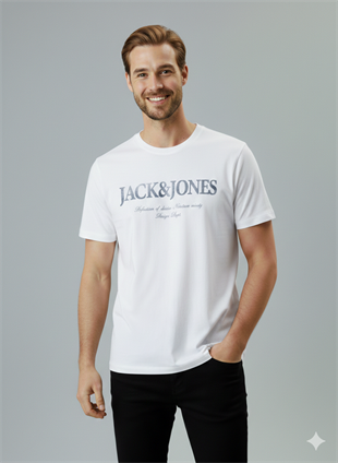 Jack & Jones JJDEVIN DAYTONA Logolu Erkek Beyaz Tişört 12290173