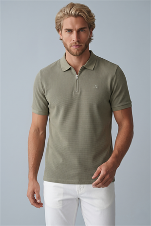 Jack & Jones Jjeaustin Fermuarlı Polo Yakalı Yeşil Tshirt 12279177