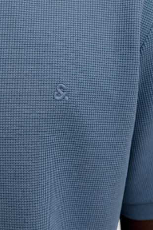 Jack & Jones Jjeaustin Fermuarlı Polo Yakalı Mavi Tshirt 12279177