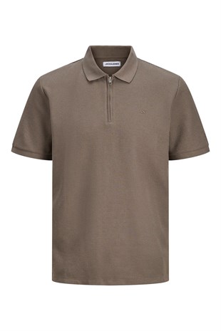 Jack & Jones Jjeaustin Fermuarlı Polo Yakalı Kahverengi Tshirt 12279177