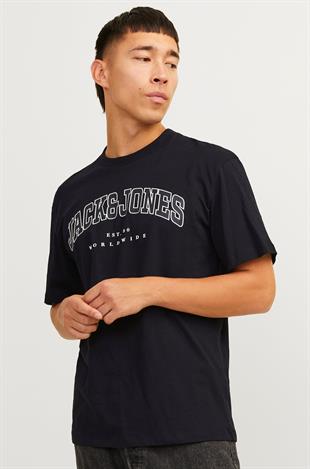 Jack & Jones JJECALEB VARSITY 0 Yaka Black Erkek Tişört 12257579