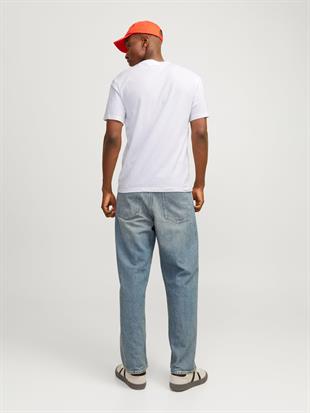 Jack & Jones JJECALEB VARSITY 0 Yaka White Erkek Tişört 12257579