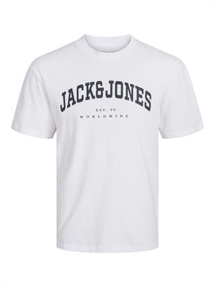 Jack & Jones JJECALEB VARSITY 0 Yaka White Erkek Tişört 12257579