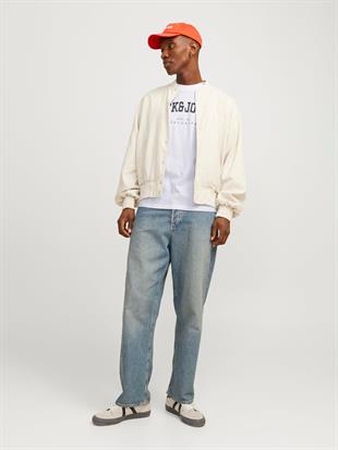 Jack & Jones JJECALEB VARSITY 0 Yaka White Erkek Tişört 12257579
