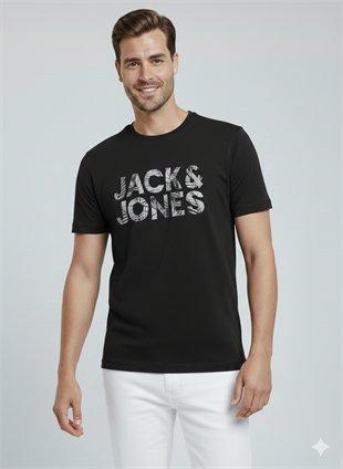Jack & Jones JJEJEFF Logolu Erkek Siyah Tişört 12288536