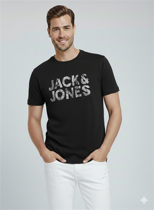 Jack & Jones JJEJEFF Logolu Erkek Siyah Tişört 12288536