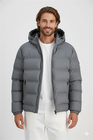 Jack & Jones JJELEMENTS PU PUFFER SN Şişme Erkek Mont Gri 12279239