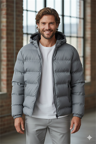 Jack & Jones JJELEMENTS PU PUFFER SN Şişme Erkek Mont Gri 12279239