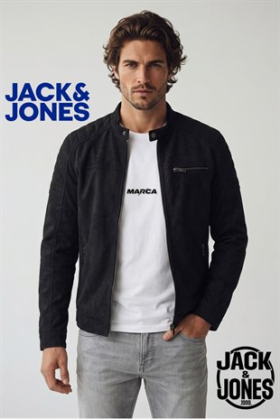 Jack & Jones JJEROCKY Süet Deri Erkek PU Deri Mont Jet Black Süet 12147218
