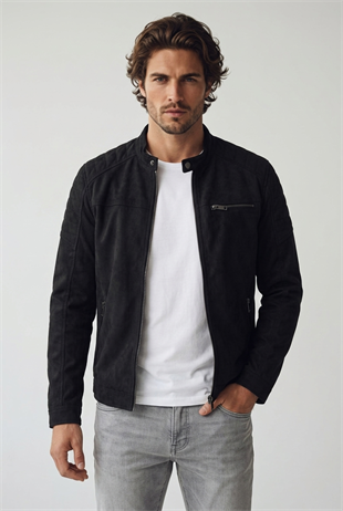 Jack & Jones JJEROCKY Süet Deri Erkek PU Deri Mont Jet Black Süet 12147218