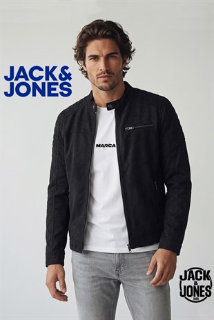 Jack & Jones JJEROCKY Süet Deri Erkek PU Deri Mont Jet Black Süet 12147218