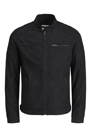 Jack & Jones JJEROCKY Süet Deri Erkek PU Deri Mont Jet Black Süet 12147218