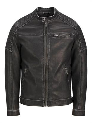 Jack & Jones JJEROCKY Trendy Erkek PU Deri Mont Siyah Yıkama 12273226