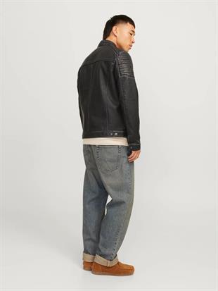 Jack & Jones JJEROCKY Trendy Erkek PU Deri Mont Siyah Yıkama 12273226