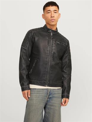 Jack & Jones JJEROCKY Trendy Erkek PU Deri Mont Siyah Yıkama 12273226