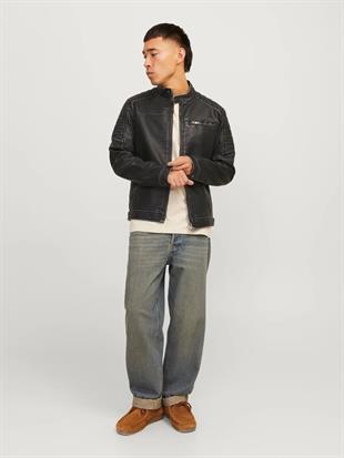 Jack & Jones JJEROCKY Trendy Erkek PU Deri Mont Siyah Yıkama 12273226