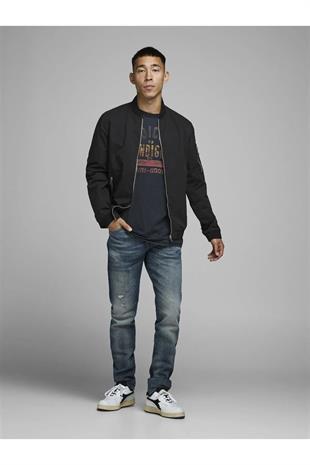 Jack & Jones JJERUSH BOMBER Erkek Mevsimlik Mont Siyah 12165203