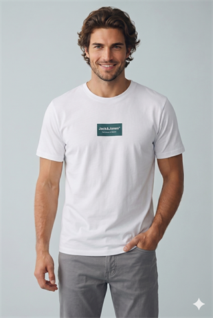 Jack & Jones JJFRANK TEE SS CREW NECK Logolu Erkek Beyaz Tişört 12288092