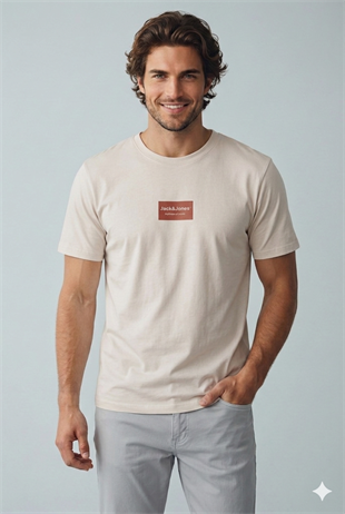 Jack & Jones JJFRANK TEE SS CREW NECK Logolu Erkek Moonbeam Tişört 12288092