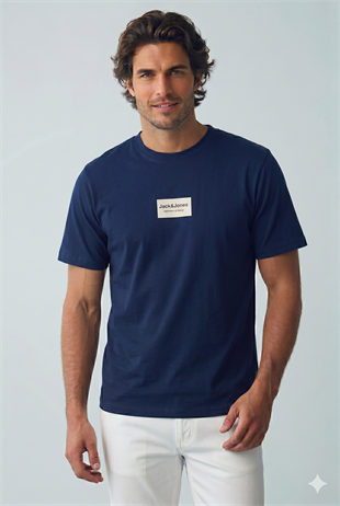 Jack & Jones JJFRANK TEE SS CREW NECK Logolu Erkek Navy Blazer Tişört 12288092