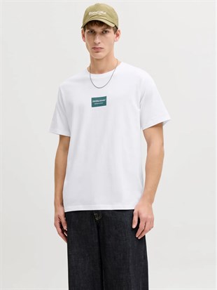 Jack & Jones JJFRANK TEE SS CREW NECK Logolu Erkek Beyaz Tişört 12288092