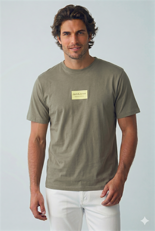 Jack & Jones JJFRANK TEE SS CREW NECK Logolu Erkek Vetiver Tişört 12288092