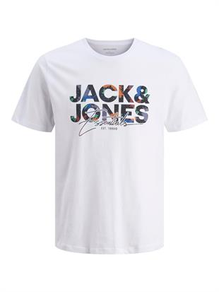 Jack & Jones JJGEPLAS TEE Büyük Logo Erkek Beyaz Renkli Baskı Tişört 12278523