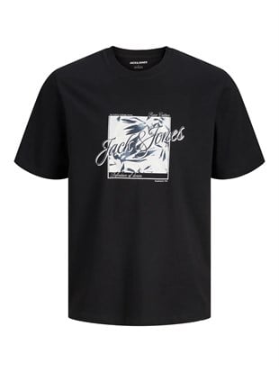 Jack & Jones JJHONOLULU SHAPE TEE SS CREW NECK LN Logolu Erkek Siyah Tişört 12288088