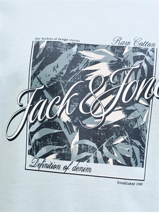 Jack & Jones JJHONOLULU SHAPE TEE SS CREW NECK LN Logolu Erkek Gök Mavisi Tişört 12288088