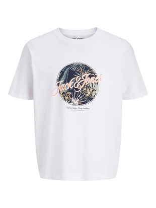 Jack & Jones JJHONOLULU SHAPE TEE SS CREW NECK LN Logolu Erkek Beyaz Tişört 12288088